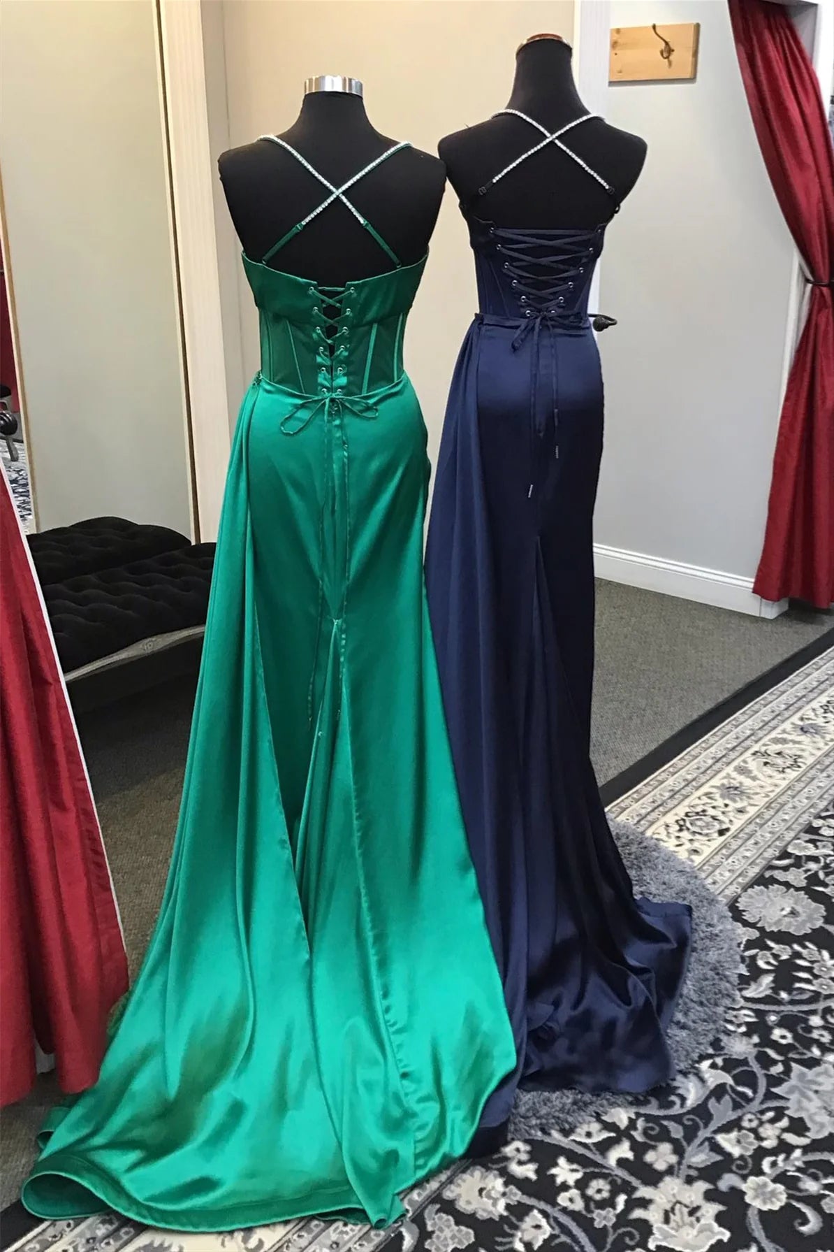 Vestido Weitese sencillo verde esmeralda con cuentas y tirantes finos, vestido largo para fiesta.